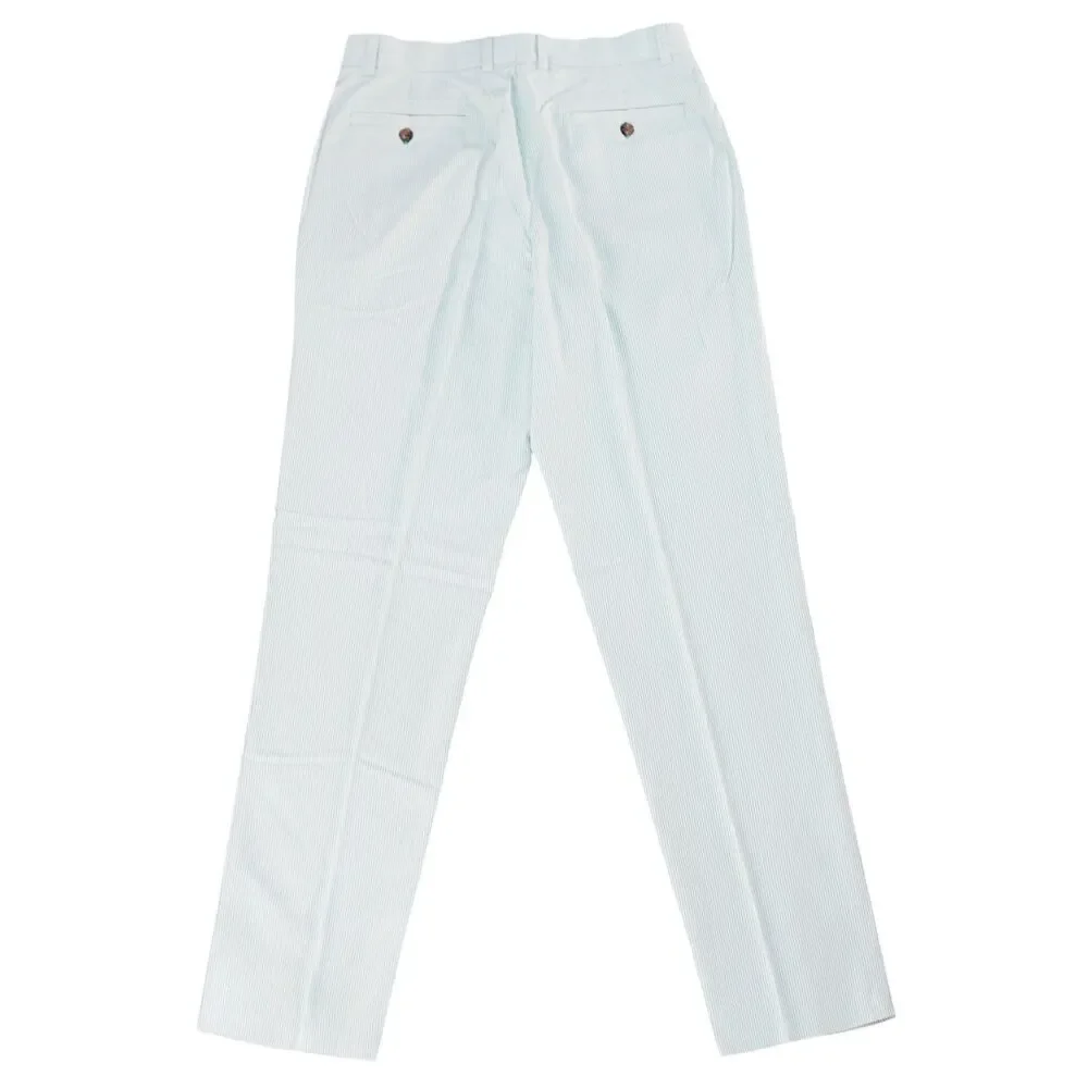 Mens 32 Light Blue White Pinstripe Chino Pants Flat Front Straight Fit Trousers